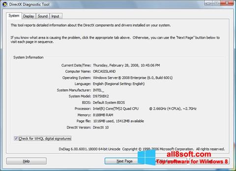 Στιγμιότυπο οθόνης DirectX Windows 8