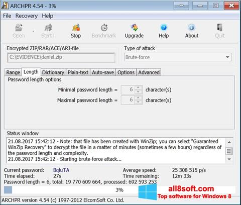 Στιγμιότυπο οθόνης Advanced Archive Password Recovery Windows 8