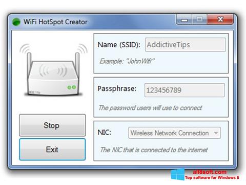 Στιγμιότυπο οθόνης Wi-Fi HotSpot Creator Windows 8