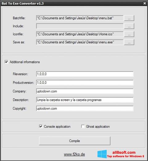 Στιγμιότυπο οθόνης Bat To Exe Converter Windows 8