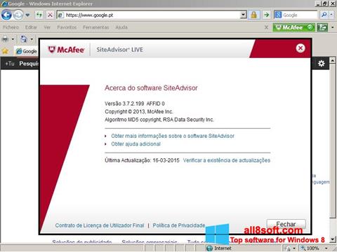 Στιγμιότυπο οθόνης McAfee SiteAdvisor Windows 8