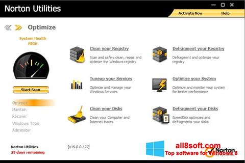 Στιγμιότυπο οθόνης Norton Utilities Windows 8