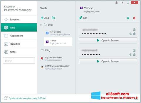 Στιγμιότυπο οθόνης Kaspersky Password Manager Windows 8