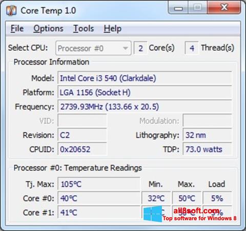 Στιγμιότυπο οθόνης Core Temp Windows 8