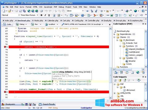 Στιγμιότυπο οθόνης phpDesigner Windows 8