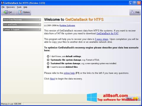 Στιγμιότυπο οθόνης GetDataBack Windows 8