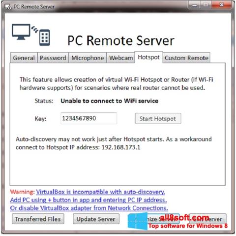 Στιγμιότυπο οθόνης PC Remote Server Windows 8