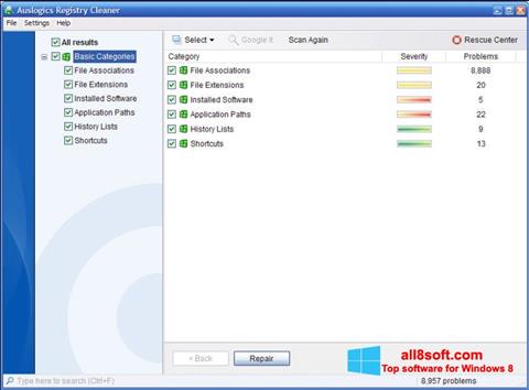Στιγμιότυπο οθόνης Auslogics Registry Cleaner Windows 8