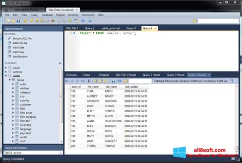 Στιγμιότυπο οθόνης MySQL Workbench Windows 8