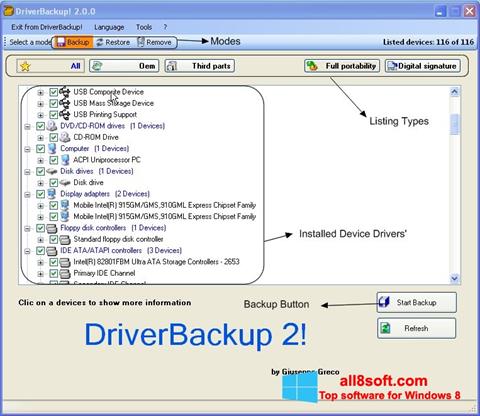 Στιγμιότυπο οθόνης Driver Backup Windows 8