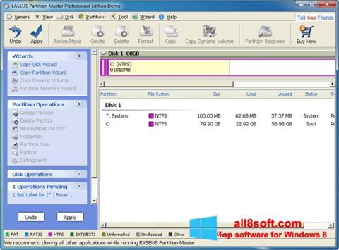 Στιγμιότυπο οθόνης EASEUS Partition Master Windows 8